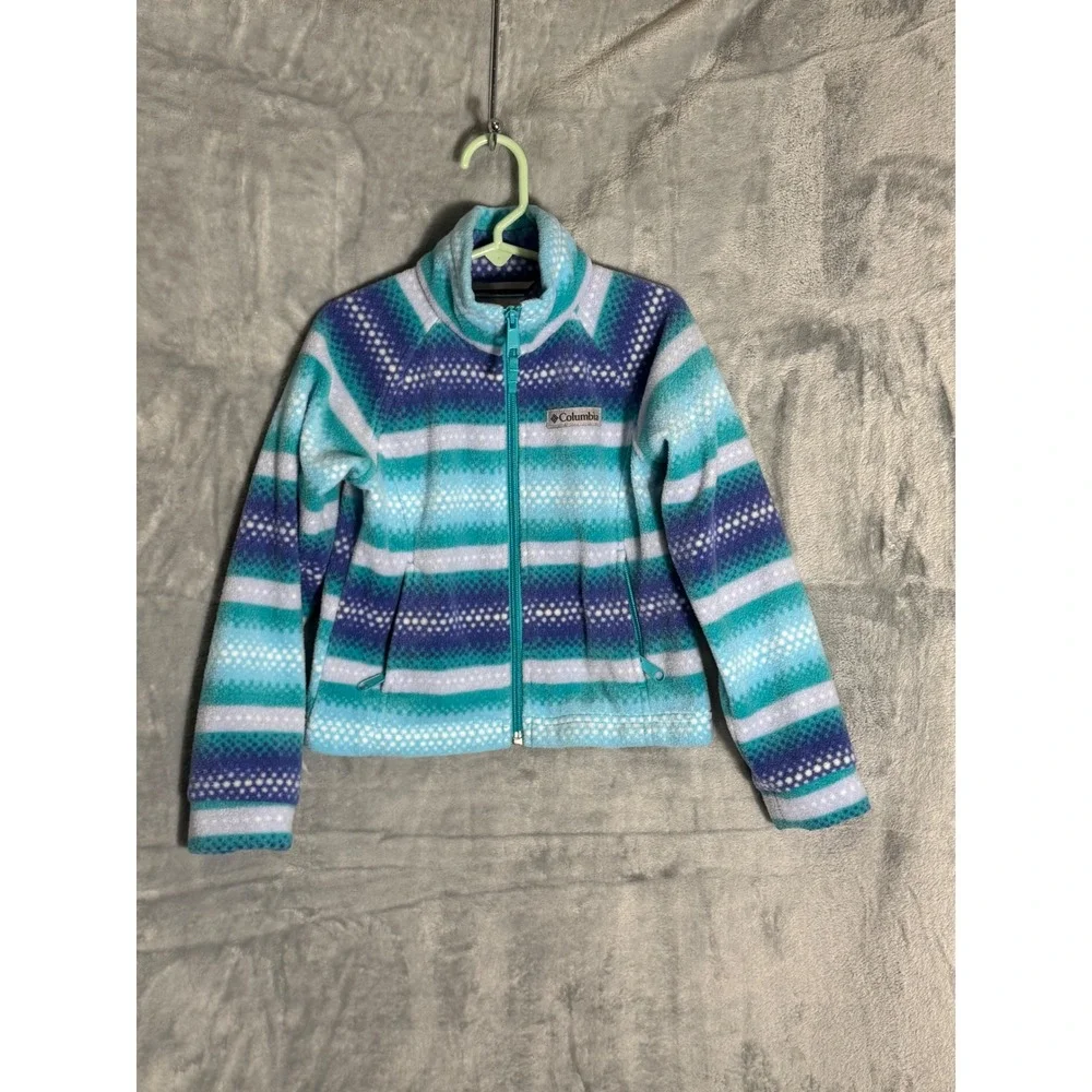 Columbia Kids Blue Purple Striped Full Zip Fleece Jacket XXS 4/5 XG6004